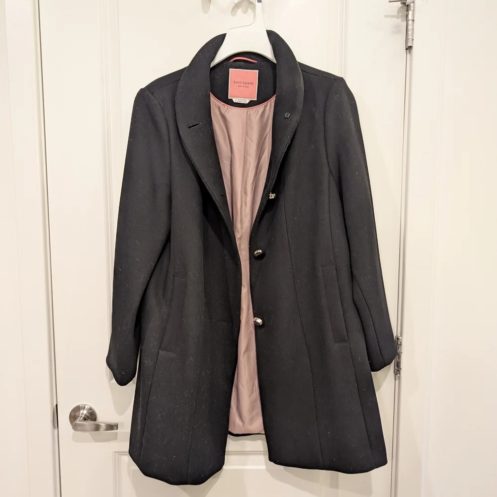 🎉 SALE 🎉 Kate Spade High Neck Wool Blend Black Women's Coat - Picture 4 of 12